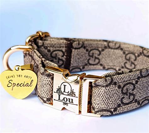 gucci gold dog tags|Gucci dog collar and leash.